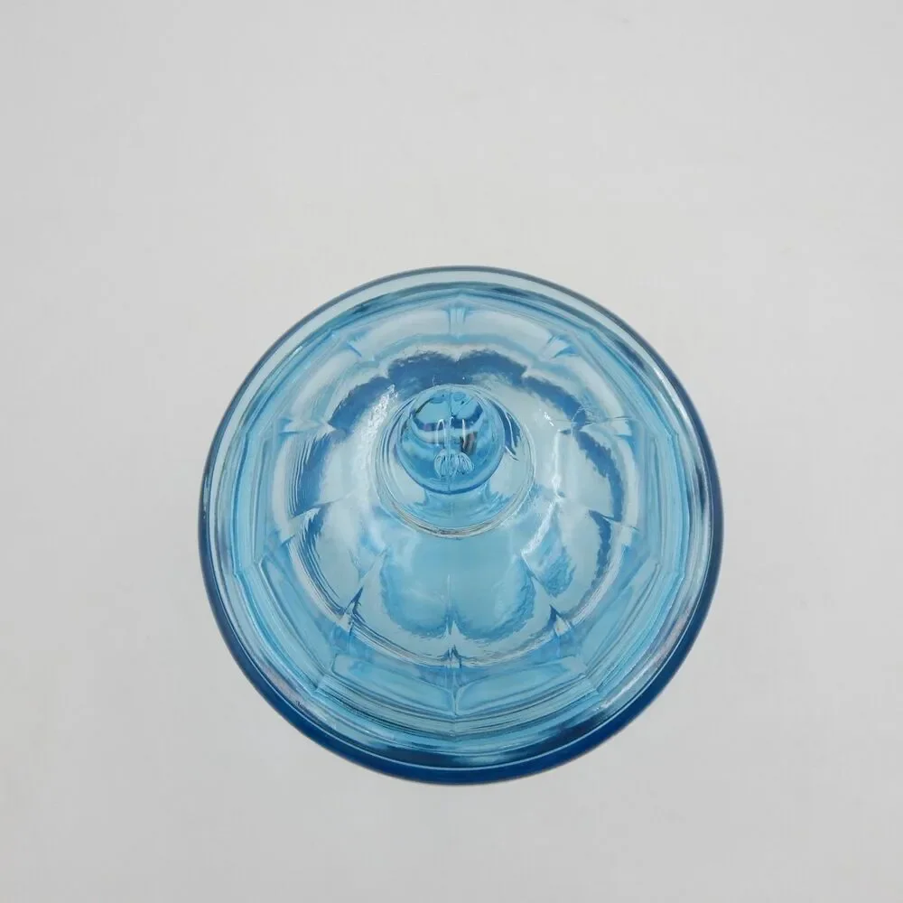 Indiana Glass Azure Blue Paneled Candy Cookie Jar Apothecary Canister w/Lid 9 In